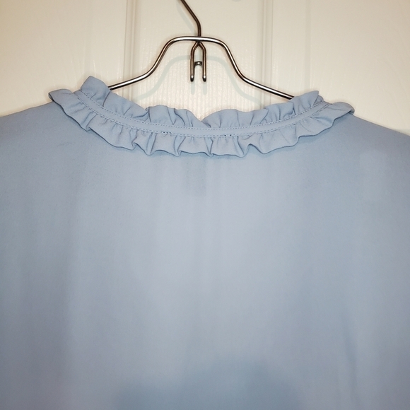 KARL LAGERFELD Ruffle Keyhole Neck Bell Sleeve, size Small, Blue - Picture 5 of 7